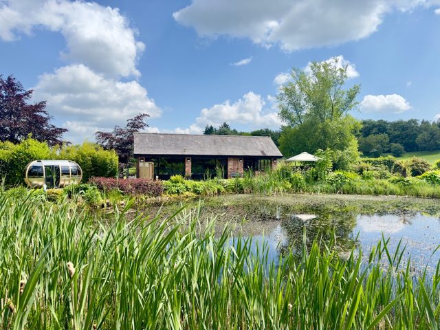 Luxury Lakeview Retreat: The lodge and garden pod beyond the reeds and lake
