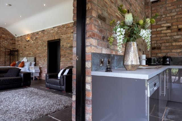Luxury Lakeview Retreat: Kitchen worktop beside the open-plan living area